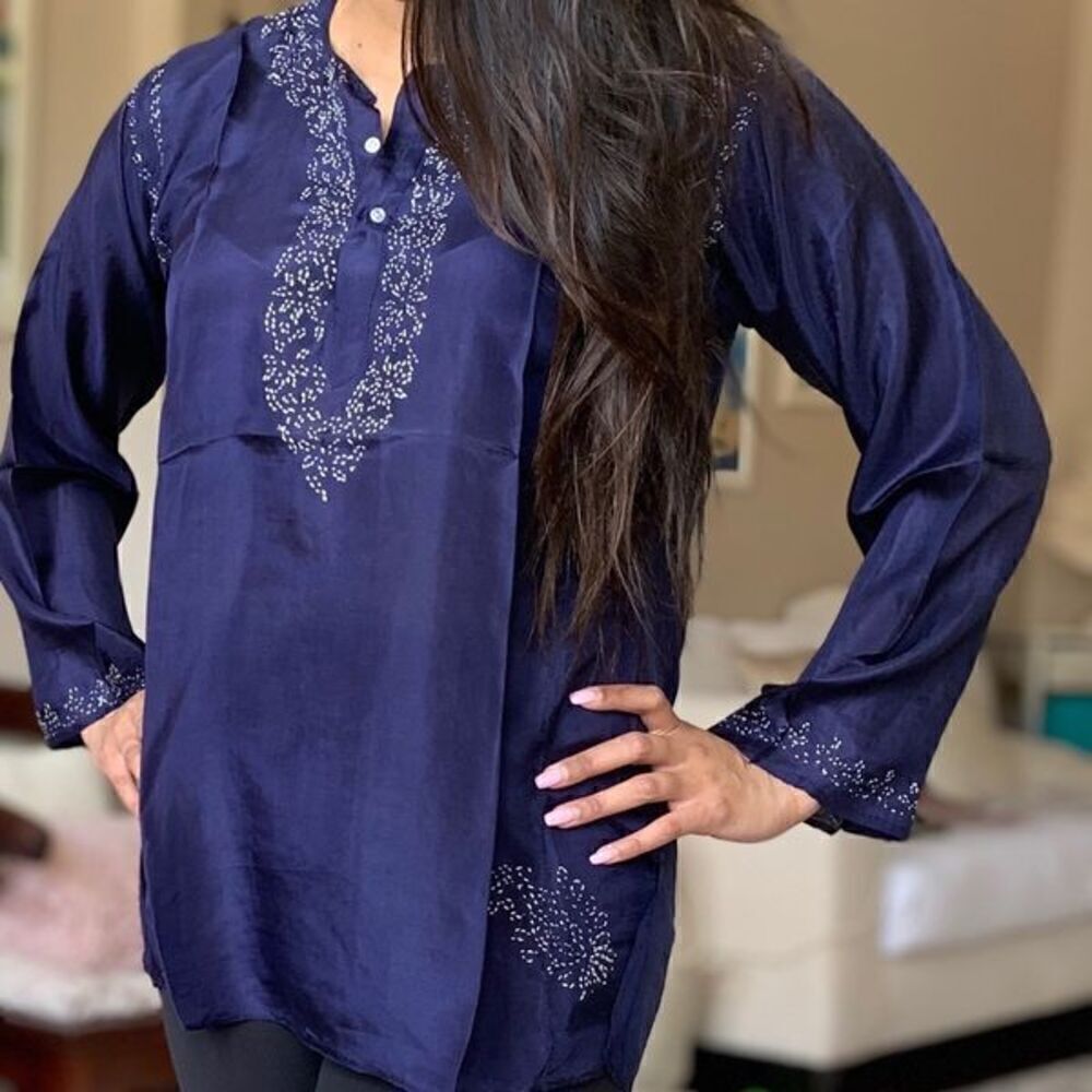 OM India 100% silk kurtis kurtas top blouse - Picture 3 of 8